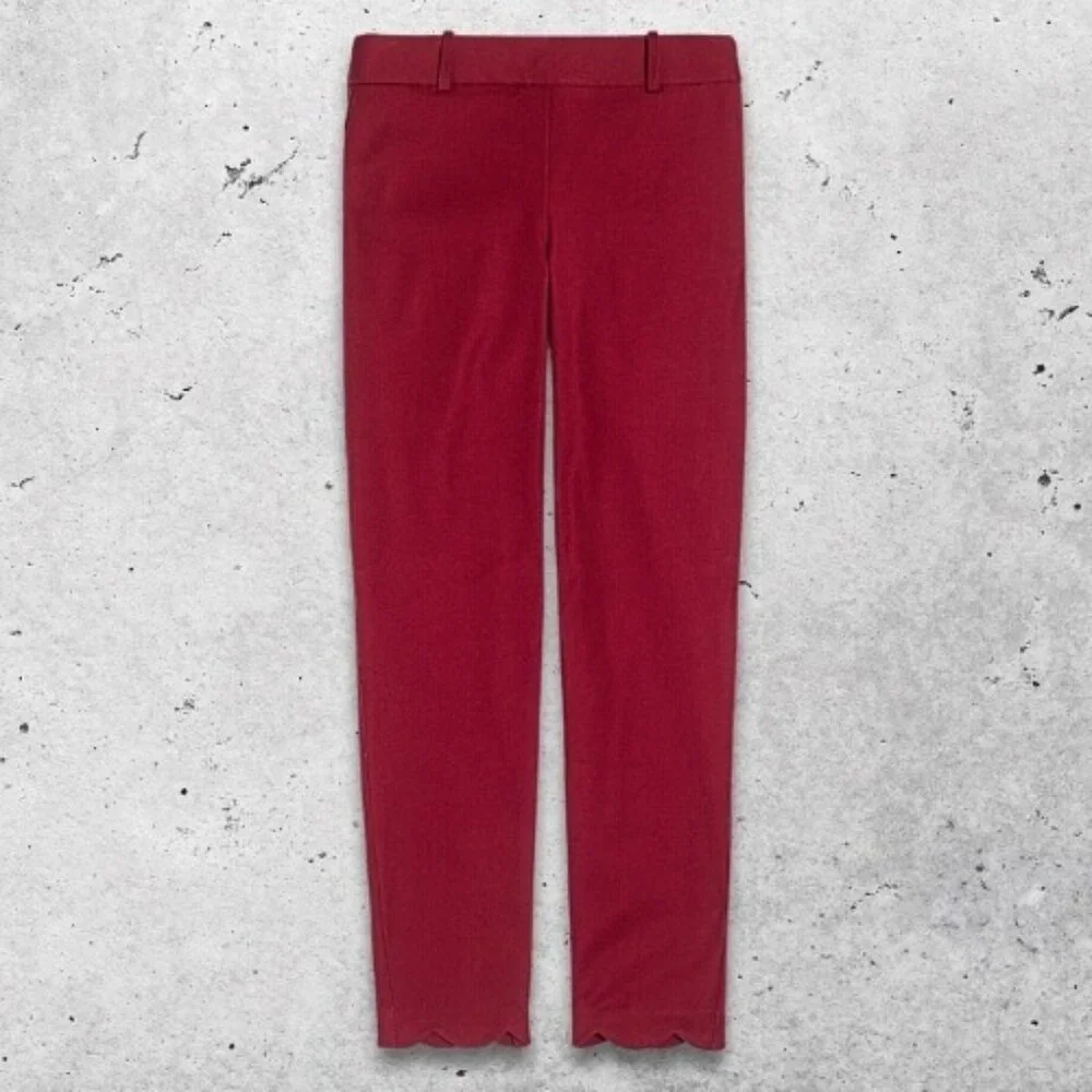 J.Crew Winnie Pants Cropped Scalloped Hem Side Zip Closure‎ Stretch Fabric Red 4